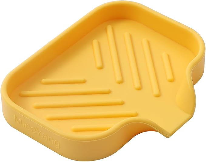 Silicone Bathroom Soap Dishes with Drain Spout-Bathroom and Kitchen Sink Organizer,Sponge Holder,Dish Soap Tray,Perfect for Dispenser,Scrubber,Bottle,Cup on Sink or Counter-Yellow 4.9"×3.2" - Bloomnest