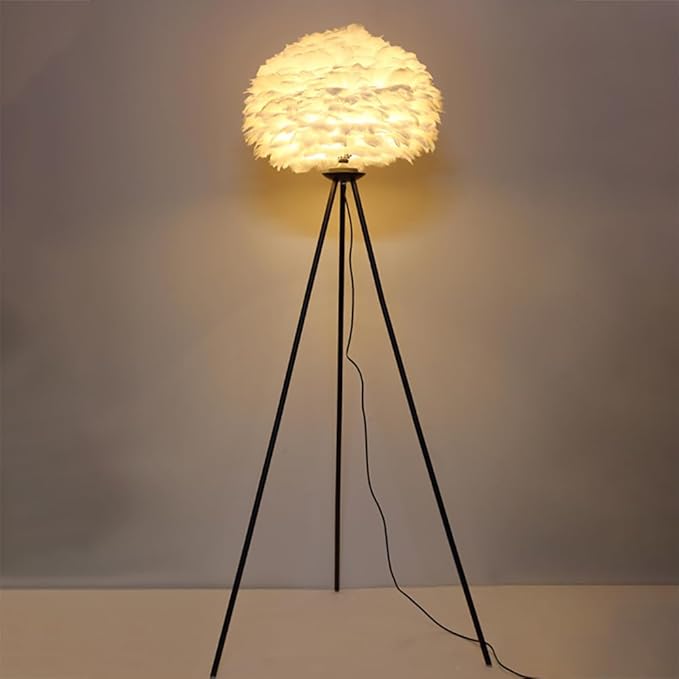 Nordic Feather Floor Lamp Romantic Art Family a Living Girls' Room Bedroom Creativity LED Decorative Standing Light (H) - Bloomnest