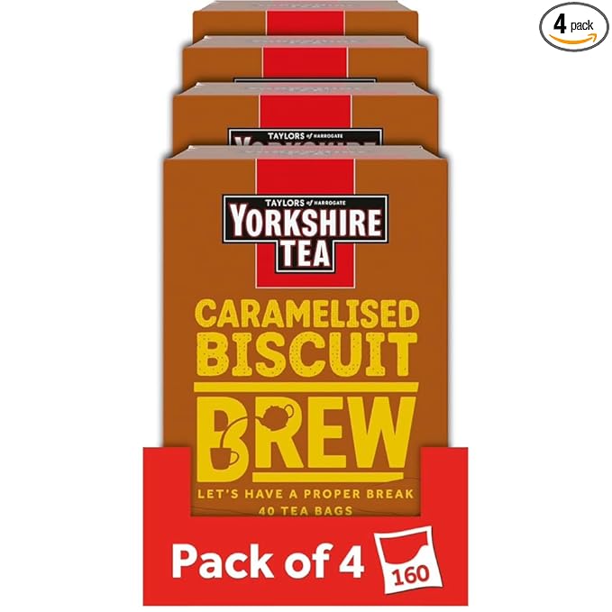 Yorkshire Tea Caramelised Biscuit Brew, Pillow Tea Bags, 40 Count (Pack of 4), Caffeinated, Enjoy Hot or Iced, 40 Teabags - Bloomnest