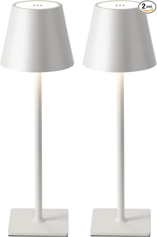 KDG 2 Pack Cordless Table Lamp, Portable LED Desk Lamp, 5000mAh Battery Operated, 3 Color Stepless Dimming Up, for Restaurant/Bedroom/Bars/Outdoor Party/Camping/Coffee Shop Night Light(White) - Bloomnest