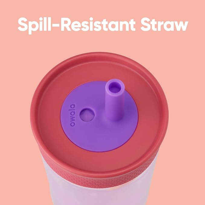 Owala Kids Insulation BPA-Free Plastic Tumbler with Spill Resistant Flexible Straw, Easy to Clean, Kids Water Bottle, Great for Travel, Dishwasher Safe, 15 Oz, Pink and Purple (Lilac Rocket) - Bloomnest
