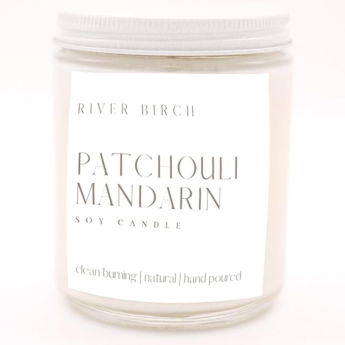 River Birch Candles Patchouli Mandarin Scented Candle | Premium, All-Natural, Non-Toxic, Soy Candles | 8.5oz 40 Hr Burn Time | Cozy Relaxing Gifts for Home - Bloomnest
