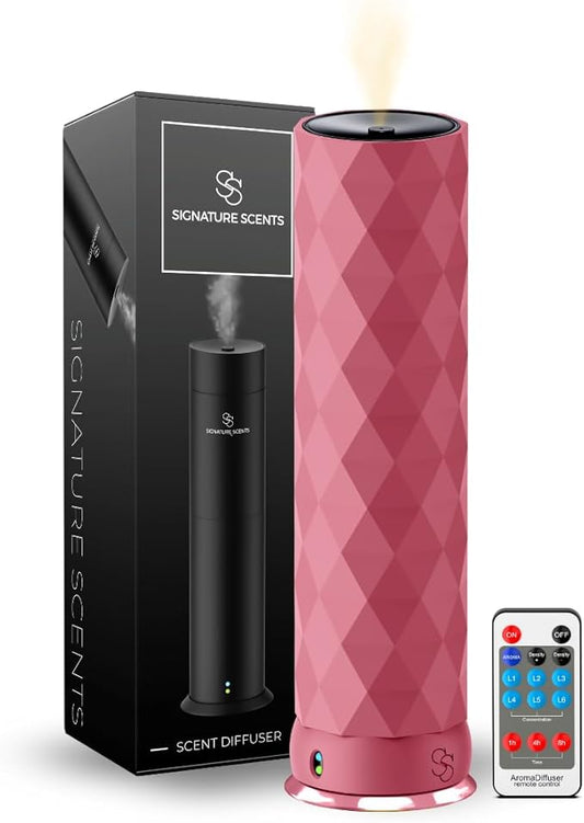 Waterless Essential Oil Hotel Scent Diffuser - Cold Air Diffuser - Covers 1000 sq. ft. - Waterless Diffuser for Home, Office & Hotel (Black + Interchangeable Sleeve) (Black + Matte Pink Sleeve) - Bloomnest