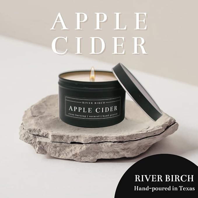 River Birch Candles Apple Cider Scented Candle | Premium, All-Natural, Non-Toxic, Soy Candles | 8 oz. Black Matte Tin Travel Candle | Cozy Relaxing Gifts for Home - Bloomnest