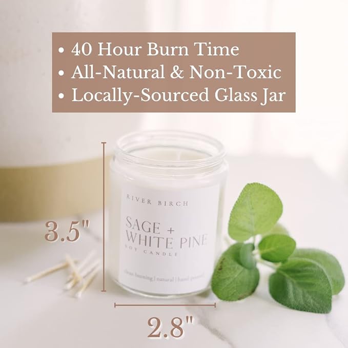 River Birch Candles Mint + Grapefruit Scented Candle | Premium, All-Natural, Non-Toxic, Soy Candles | 8.5oz 40 Hr Burn Time | Cozy Relaxing Gifts for Home - Bloomnest