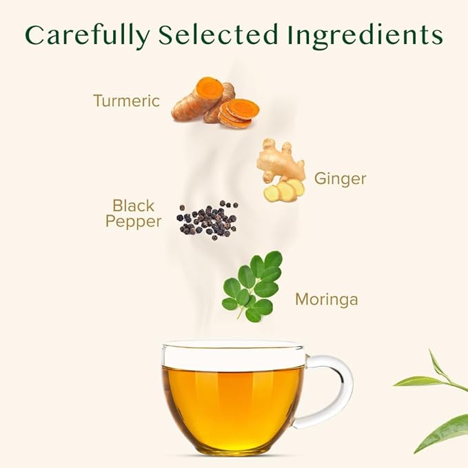 VAHDAM, Turmeric Moringa Tea Bags (100 Herbal Tea Bags) Caffeine Free, Non GMO | 100% Pure Herbal Blend - Sweet & Earthy | Resealable Ziplock Pouch - Bloomnest