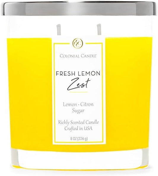 Colonial Candle Fresh Lemon Zest Scented Candle Jar, Highly Fragranced Candles for Home Scented, Mottled Wax Candle, 2 Wick, 8 oz - Made in The USA - Bloomnest