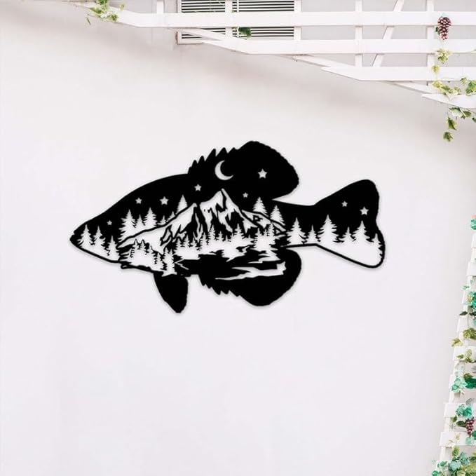 Personalized Neon Sign, Crappie Fish Mountain Metal Wall Art Led Light, Fishing Gifts for Men, Gift for Dad, Fish and Trees Sign, Cabin Lodge Decor, Fisherman Gift, 6x6, Style 2 - Bloomnest