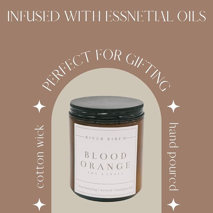 River Birch Candles Blood Orange Scented Candle | Premium, All-Natural, Non-Toxic, Soy Amber Jar Candles | 8.5oz 40 Hr Burn Time | Cozy Relaxing Gifts for Home - Bloomnest