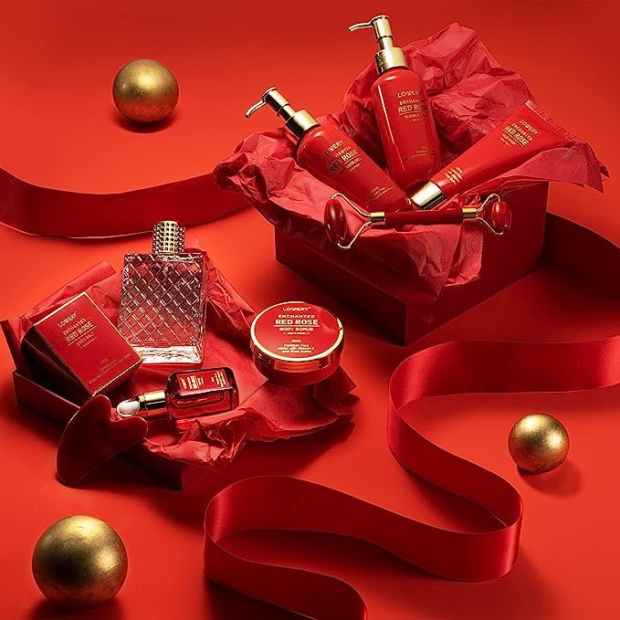 Valentines Day Gifts for Her, Red Rose Valentine Spa Gifts for Women, Bath and Body Gift Set, Pampering Gift Basket, Birthday Gifts for Mom with Perfume, Jade Roller, Quartz Gua Sha Stone & More - Bloomnest