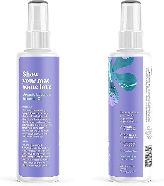 ASUTRA Yoga Mat Cleaner Spray (Peaceful Lavender), 4 fl oz - No Slippery Residue, Organic Essential Oils, Deep-Cleansing for Fitness Gear & Gym Equipment, Microfiber Towel Included - Bloomnest