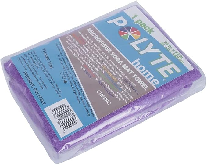 POLYTE Microfiber Hot Yoga Towel Mat with Non-Slip Silicone Grip and Secure Fit Elastic Straps, 24 x 72 in (Purple) - Bloomnest