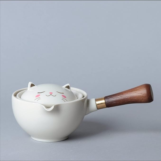 Ceramic Portable Travel Tea Set, Chinese Kungfu Tea Set with 360 Rotation Teapot and Infuser, 4 Tea Cups, Tea Tray And Travel Bag (Lucky Cat)