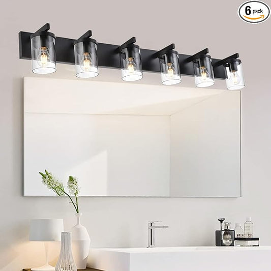 BONLICHT Black Vanity Light Glass Wall Sconce 6 Light Farmhouse Bathroom Light Fixture Over Mirror,Industrial Vintage Bath Lighting Interior Wall Lights Modern Wall Lamp for Dining Room Kitchen Office - Bloomnest