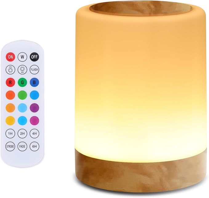 OORUN Touch Bedside Table Lamp,13 RGB Colors & 5 Brightness, USB Rechargeable Desk Lamp, Remote Control Dimmable Night Light with RGB Color Changing,Portable Lamp for Baby, Bedroom, Living Room - Bloomnest