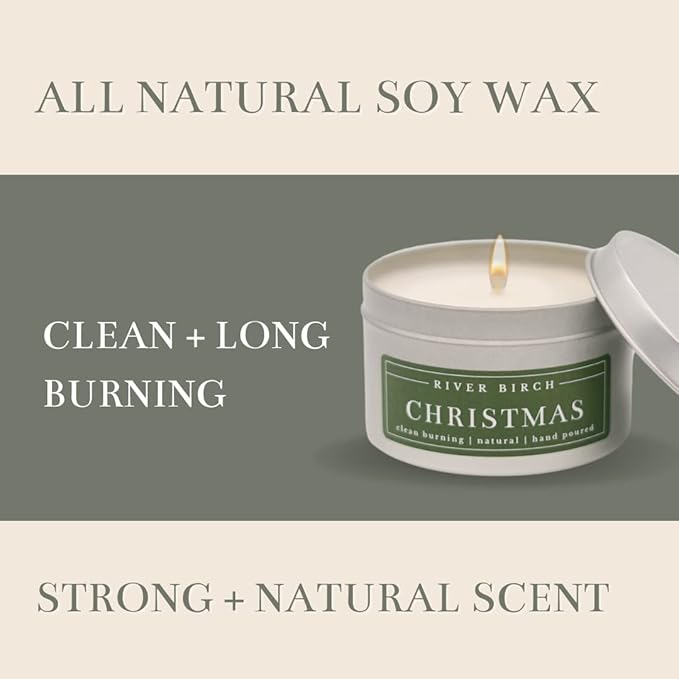 River Birch Candles Christmas Scented Candle | Premium, All-Natural, Non-Toxic, Soy Candles | 8 oz. Silver Tin Travel Candle | Cozy Relaxing Gifts for Home, White - Bloomnest