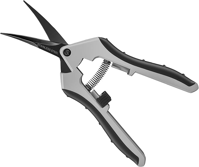 6.5" Ultra Sharp Pruning Shears - Professional Garden Scissors with Curved Stainless Steel Blades, Ergonomic Handle, Rust Resistant, Safety Lock, Trimming Scissors for Plants in Grow Tents,1-Pack - Bloomnest