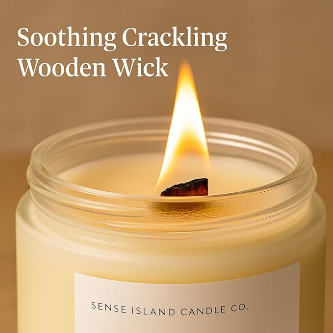 Crackling Wood Wick Vanilla Cashmere Scented Candle Natural Soy Wax 50 hrs Long Lasting Hand-Poured Highly Scented Crackle Wooden Wick Soothing Sound - Bloomnest