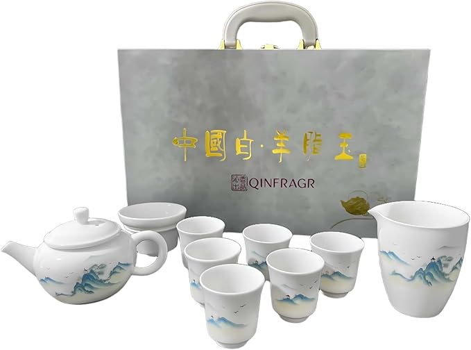 Landscape-Painted Chinese Gongfu Porcelain Tea Set: 6 Teacups & 1 Teapot. Made of Chinese/Japanese-style porcelain, ideal as a gift for business occasions & holidays(Landscape Design) - Bloomnest