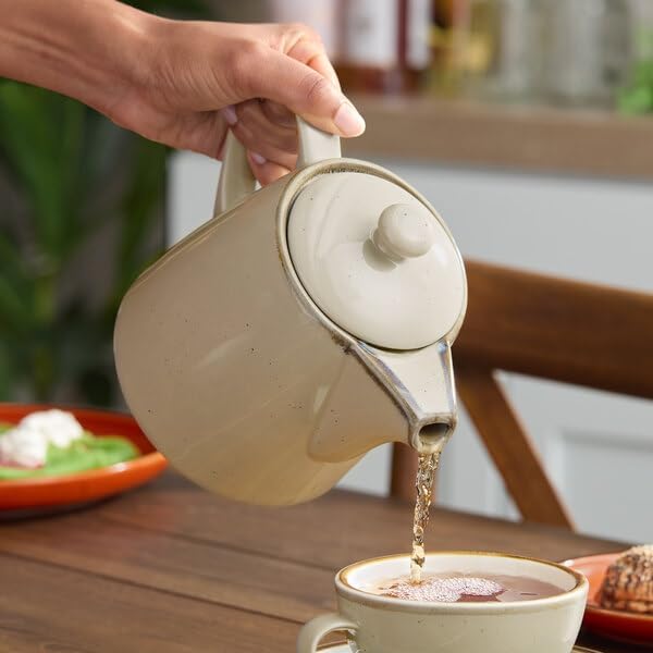 Keystone Porcelain Teapot with Lid, 32 oz, Granite Gray with Chestnut Brown Speckles, Round, Dishwasher Safe, Microwavable, 5.8 x 4.1 x 5 Inches - Bloomnest