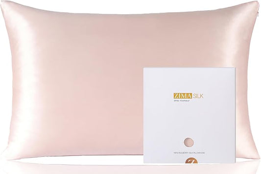 ZIMASILK 100% Pure Mulberry Silk Pillowcase for Hair and Skin Health,Soft and Smooth,Both Sides Premium Grade 6A Silk,600 Thread Count,with Hidden Zipper,1pc(Standard 20''x26'',Pink) - Bloomnest