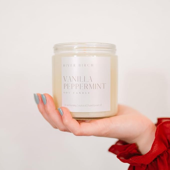 River Birch Candles Vanilla Peppermint Scented Candle | Premium, All-Natural, Non-Toxic, Soy Candles | 16oz 90 Hr Burn Time | Cozy Relaxing Gifts for Home - Bloomnest