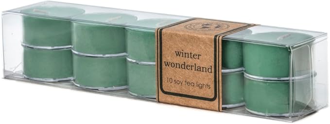 ECO CANDLE CO. Tea Light Candles, Winter Wonderland, 10-Pack - Scents of Pine, Spruce, & Fir - Recyclable, 100% Soy Wax, No Lead, Hand Poured, Made from Midwest Grown Soybeans, 6 oz. Each - Bloomnest