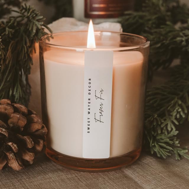 Sweet Water Decor Fraser Fir Candle - Evergreen, Fir, Cedar, and Cypress Winter Holiday Scented Soy Christmas Candles for Home - 12oz Sandstone Jar, 50+ Hour Burn Time, Made in The USA - Bloomnest
