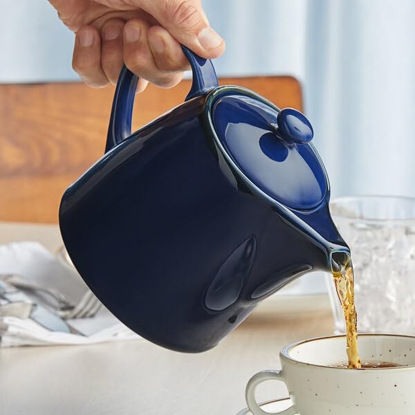 Keystone Stoneware Teapot, 32 oz, Azora Blue with Brown Speckles, Microwave and Dishwasher Safe, with Lid - Bloomnest