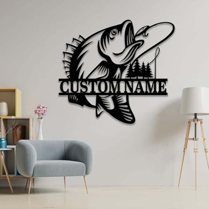 Personalized Neon Sign, Custom Striped Bass Fishing Metal Sign with Led Light, Fishing Gifts for Men, Father,s Day Gift, Fisher Name Sign, Cabin Decor, Rockfish - Bloomnest