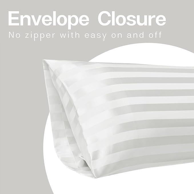 MR&HM Satin Body Pillow Cover, Soft and Breathable Body Pillow Case with Envelope Closure, Cooling and Silky Long Pillowcase for Hair and Skin,Grey (20x54, Ivory Striped) - Bloomnest