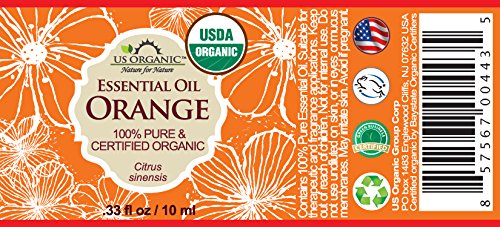 US Organic 100% Pure Sweet Orange Essential Oil - USDA Certified Organic - 10 ml - w/Improved caps and droppers (More Size Variations Available) - Bloomnest