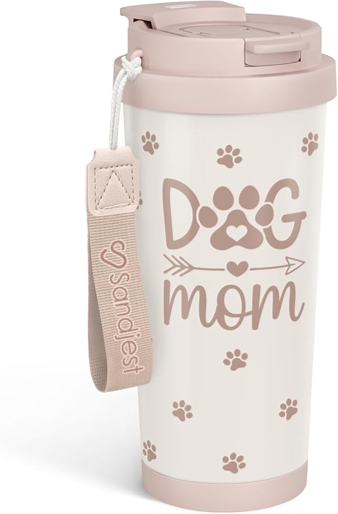 Dog Mom Tumbler - Stainless Steel 2-in-1 Lid Coffee Tumbler 18 oz, Insulated Travel Mug Gift for Dog Lovers Women Girls Mother, Birthday Christmas Mother's Day - Bloomnest
