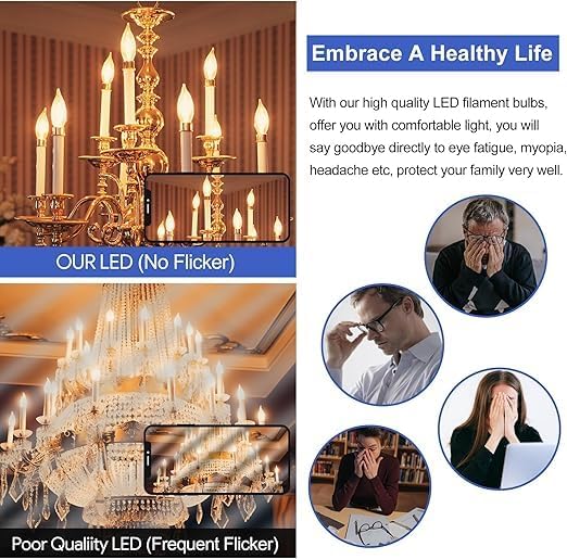E12 Dimmable Candelabra Bulb 2700k Warm White Candle Light Bulb 40 Watt Small Base Frosted Chandelier Led Bulb E12 Bulbs 4W for Chandelier,Ceiling Fan,400lm,6 Pack - Bloomnest