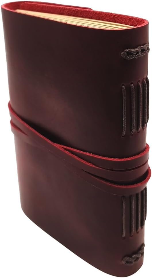 Red Notebook Journal - Genuine Leather Journals for Writing Small Size Diary 5.5x7.5 Inch, Notepad For Women and Man, Gifts,Work,Travel Wine Red - Bloomnest
