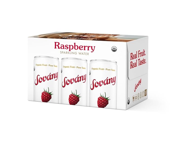 Sovány Sparkling Water, Raspberry, Seltzer Water Drinks, USDA Organic, Made With Real Fruit, Non-GMO, Vegan, No Added Sugar, Low Calorie, 12 fl oz, 12 Pack - Bloomnest
