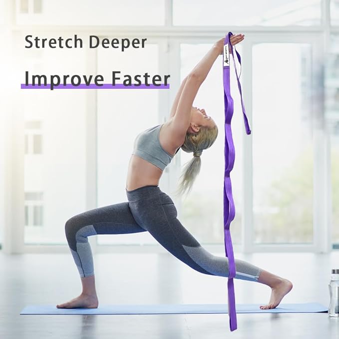 Stretching Strap Yoga Strap with Loops, Stretch Straps for Physical Therapy, Non-Elastic Exercise Strap for Pilates, Dance and Gymnastics with Workout Guide - Bloomnest