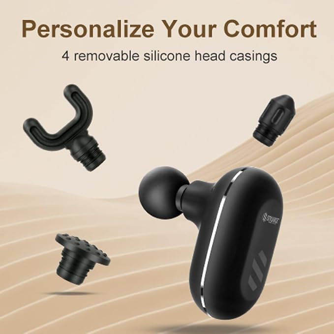 Mini Massage Gun, Deep Tissue Massager Gun, Portable Percussion Small Muscle Massager Gun, Quiet Massager, USB Charging, with 4 Different Massage Accessories, for Full Body Recovery- Black - Bloomnest