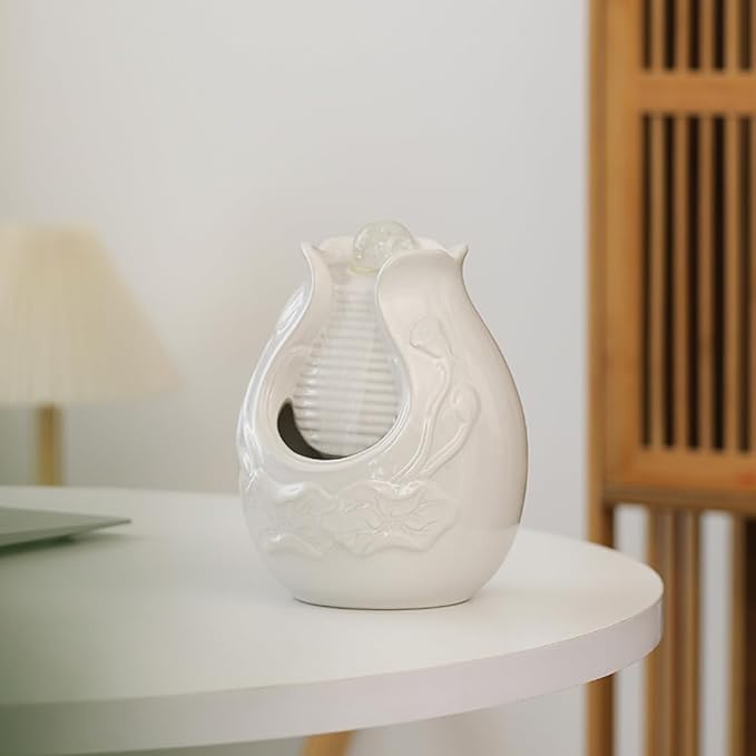 Fountain Tabletop Indoor and Outdoor Home and Garden Decoration Waterfall Water Feature Ceramic mini Fountain (White S084)