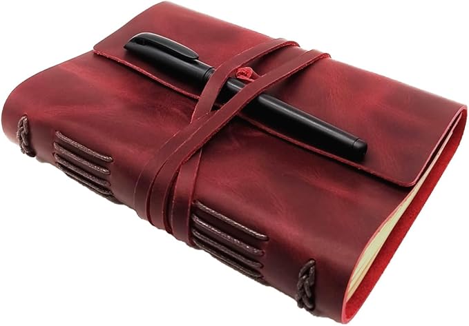 Red Notebook Journal - Genuine Leather Journals for Writing Small Size Diary 5.5x7.5 Inch, Notepad For Women and Man, Gifts,Work,Travel Wine Red - Bloomnest