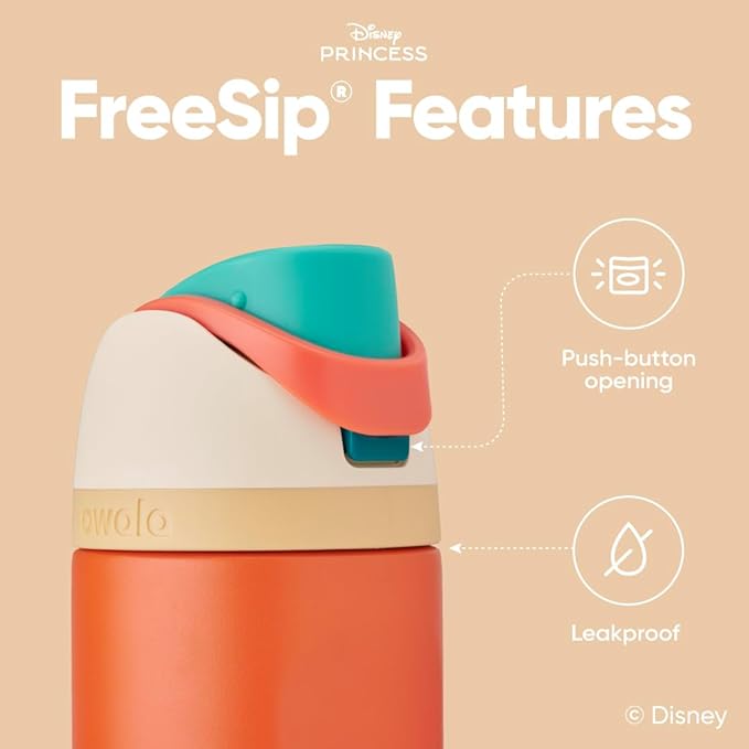Owala Disney Princess FreeSip Insulated Stainless Steel Water Bottle with Straw for Sports and Travel, BPA-Free Sports Water Bottle, 24 oz, Moana Owala