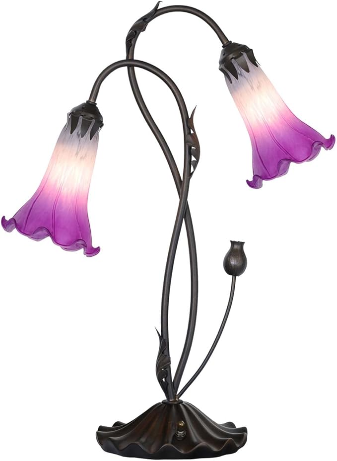 Bieye L10850 Lily Flower Blown Glass Accent Table Lamp for Living Room Bedroom Decoration (2-Light, Purple) - Bloomnest