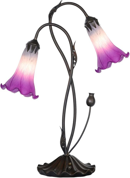 Bieye L10850 Lily Flower Blown Glass Accent Table Lamp for Living Room Bedroom Decoration (2-Light, Purple) - Bloomnest