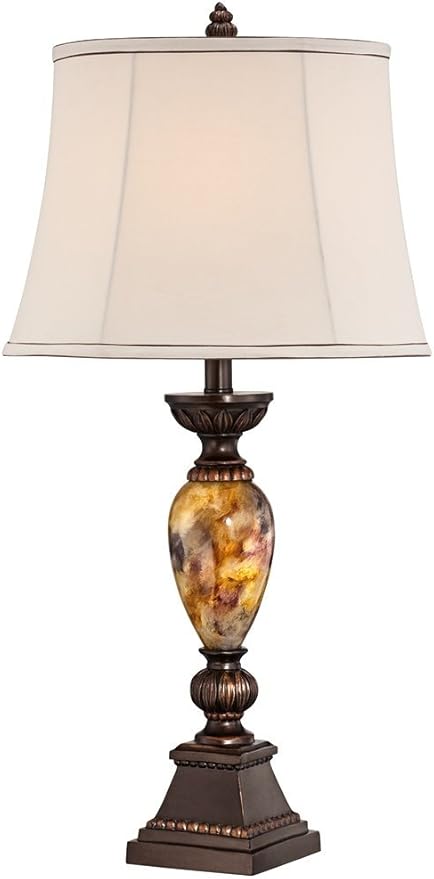 kathy ireland Mulholland Traditional Table Lamp 30" Tall Brown Gold Faux Marble Aged Bronze Off-White Fabric Oval Shade Decor for Bedroom Living Bedside Nightstand Home Office Kids Room - Bloomnest