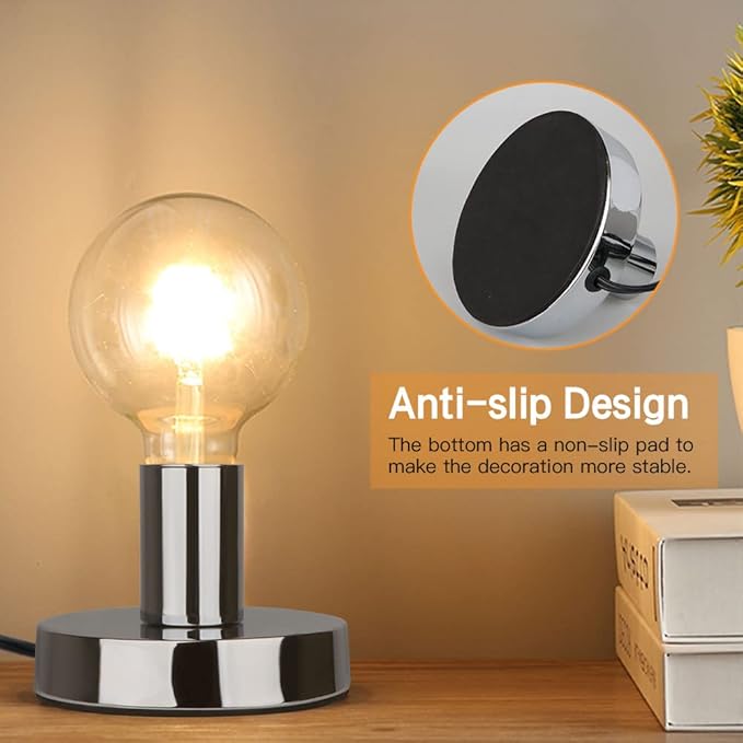 Helunsi Industrial Table Lamp Base, Silver E26 E27 Lamp Base Without Shade, Mini Short Desk Lamp Exposed Bulb Base, Simple Metal Edison Light Bulb Stand, with 5.8ft Cord Switch Plug Bulb Base Holder - Bloomnest