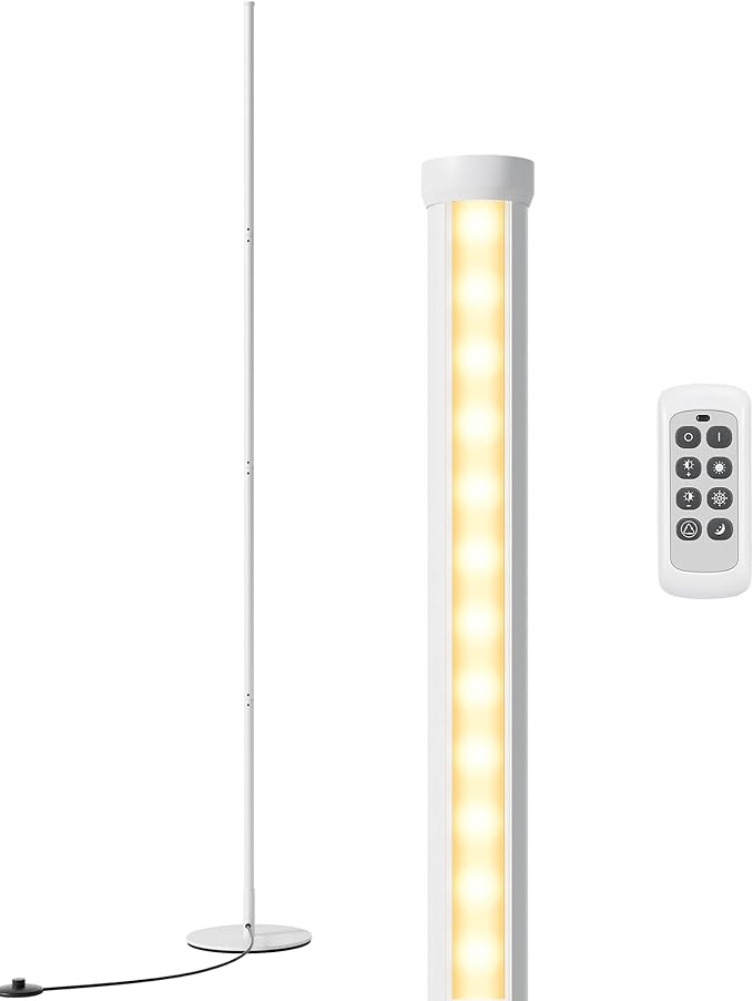 EDISHINE Corner LED Floor Lamp, 57.5" Dimmable Corner Light with Remote, 3 Color Temperature 3000K-4500K-6000K, Minimalist Floor Lamp for Bedroom, Living Room, Office, White - Bloomnest
