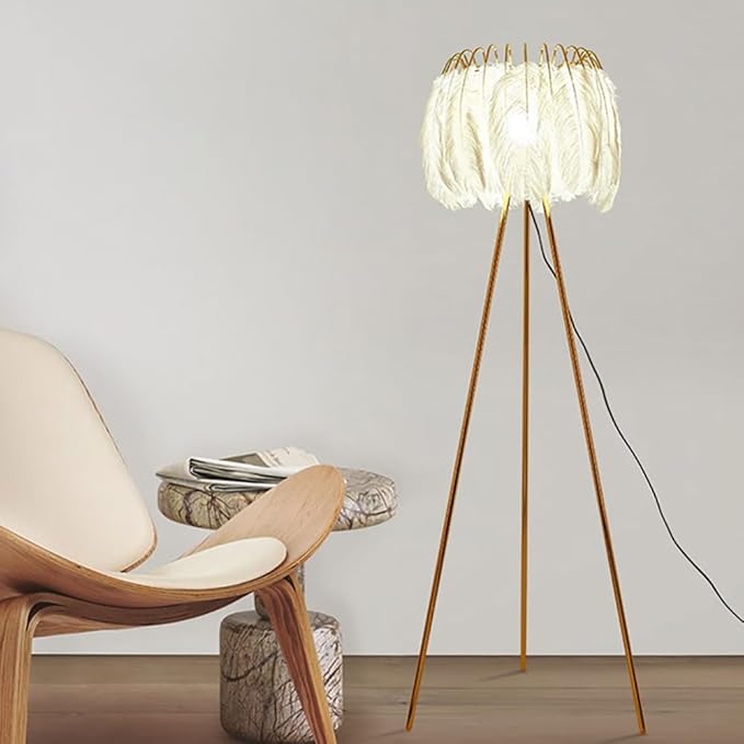 Nordic Feather Floor Lamp Modern Art Family Iiving Room Bedroom Creativity LED Decorative Standing Light (G) - Bloomnest