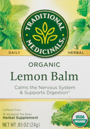 Traditional Medicinals Organic, Lemon Balm - Supports Stress Relief & Digestive Health - Kosher, Non-GMO, Caffeine-Free, Compostable - 16 Tea Bags - Bloomnest