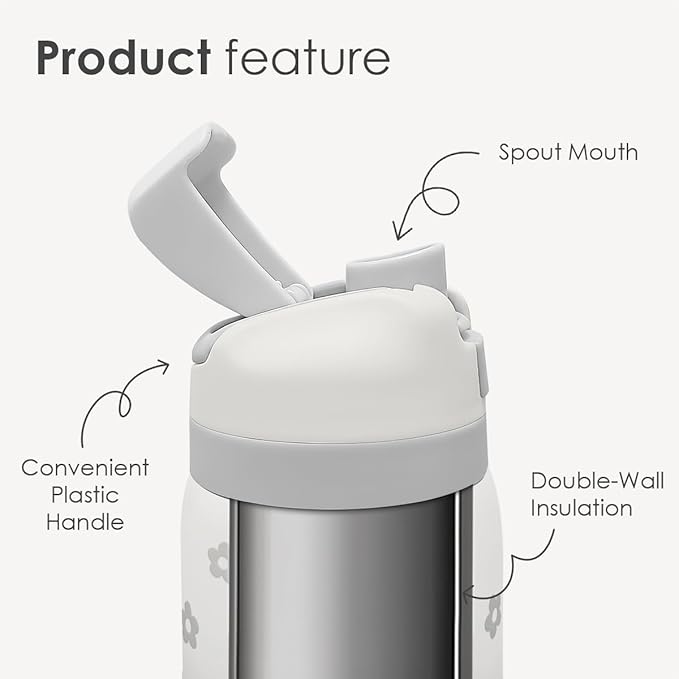 Floral Insulated Stainless Steel Water Bottle with Straw for Sports and Travel, 32oz, Gifts for Women Girls Friends Teens Birthday Christmas (Grey) - Bloomnest