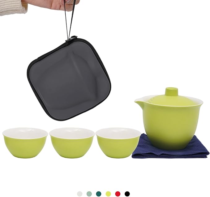 Porcelain Japanese Gongfu Tea Set for Adults, Chinese Travel Tea Sets Ceramic Gaiwan Asian Mini Teapot Set, Portable Kungfu tea Party set for adults, Tea Lovers Gifts for Outdoor and Office - Bloomnest